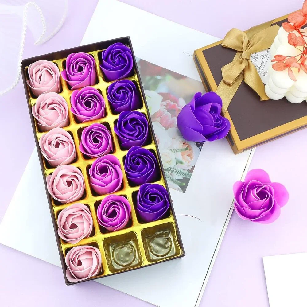 🌹18pc Roses Scented Bath Soap Petals Decorative 18pc Set Pink & Purple - Picture 4 of 6